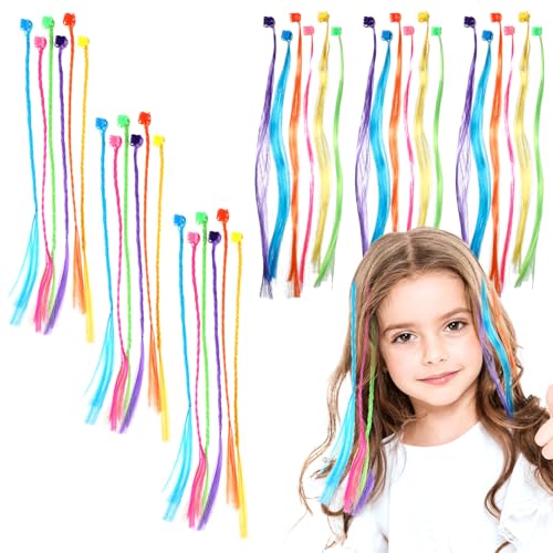 Vin Beauty 36 Pack Colored Hair Extensions for Girls, Clip-In, 33cm Length, Pink, Blue, Purple, Orange, Green, Yellow, Braid & Straight Styles