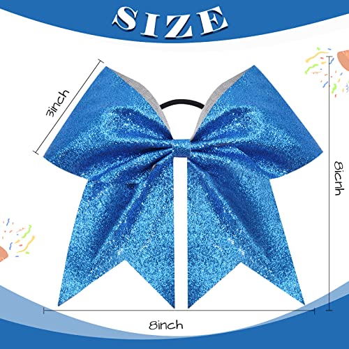 16PCS 8" Large Glitter Cheer Bows for Cheerleaders, CN Sparkly Hair Bows with Elastic Hair Ties Accessories for Teens Girls Women Cheerleading Softball Competition Sports (Blue)