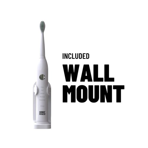 SonicPower Electric Toothbrush Kit, Ultra Portable & Lightweight with 5 Cleaning Modes, 1 Year Supply of Brush Heads, Rechargeable Battery, Mirror Mount & Travel Cap Included (White)