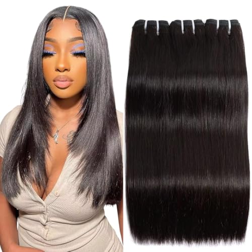 Straight Human Hair Bundles 16A 16 18 20 Inch 3 Bundles 100% Brazilian Unprocessed Virgin Hair Weave Raw Straight Bundles Human Hair Extensions Natural Black for Women