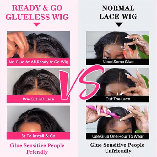 30 Inch 5x5 HD Lace Closure Wig Wear and Go Glueless Wigs Human Hair Pre Plucked Pre Cut Long Body Wave Lace Front Wigs Human Hair for Black Women 180% Density Natural Black