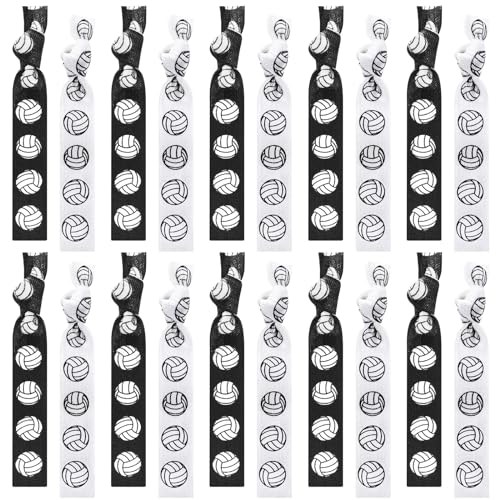 Hanaive 20 Pcs Volleyball Hair Ties Hair Accessories Ponytail Holders Bracelets No Crease Ribbon Volleyball Gifts for Team Girls Women Player(Black, White)