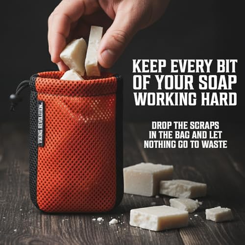 Viking Revolution Soap Bag with Drawstring - Mesh Soap Savers for Bars - Red Mesh Exfoliating Body Scrubber - Creates Rich Lather, Hang to Dry, Ready for the Next Scrub (5.9"x3.7", 1 Piece)