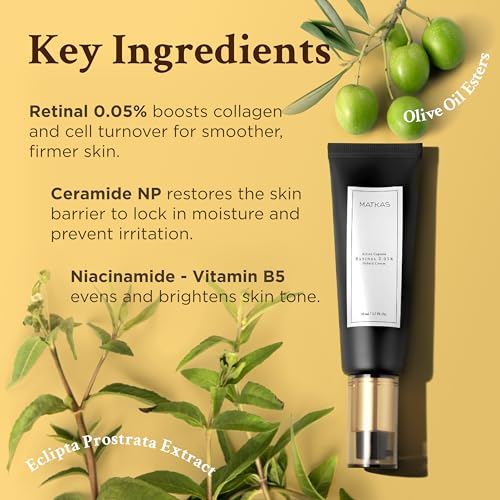 MATKAS Korean Active Capsule 0.05% Retinal Hybrid Face Cream - 1.7 Fl. Oz. Barrier Repair Night Cream, Korean Face Moisturizer for Anti Aging Wrinkle Repair, Niacinamide Serum + Ceramide Moisturizer