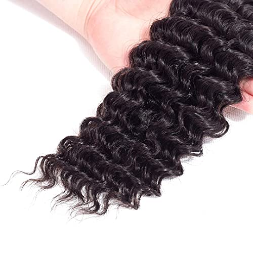 Brazilian Virgin Deep Wave Hair 3 Bundles 9A 100% Unprocessed Virgin Brazilian Remy Human Hair Loose Deep Wave Hair Bundles Human Hair Extensions Natural Black for Black Women (26 28 30)