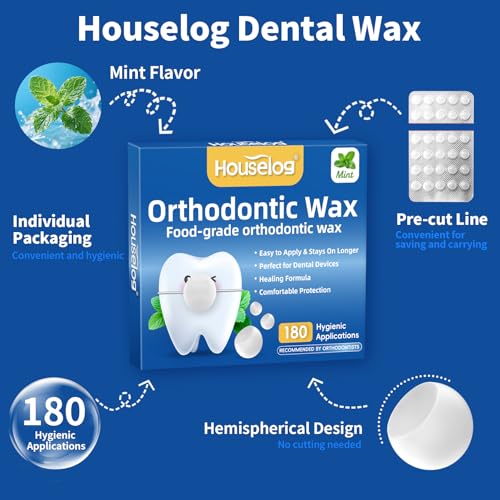 Orthodontic Wax for Braces - 180 Dental Wax Dots, Hygienic Individual Wraps, Brace Wax for Brackets (Mint)