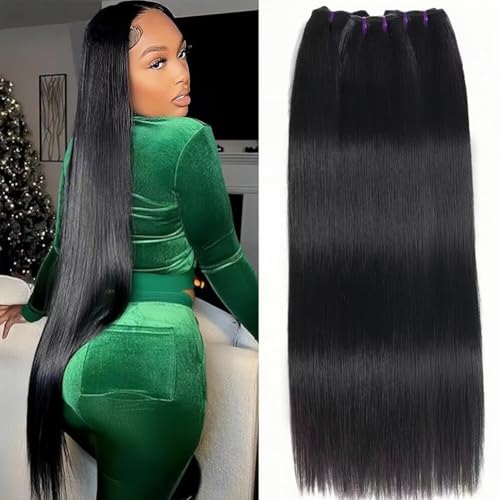 16A Straight Human Hair Bundles 100% Unprocessed Brazilian Virgin Hair Straight 3 Bundles Remy Hair Bundles for Black Women Natural Black