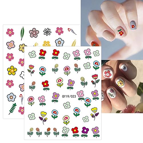 JMEOWIO 14 Sheets Cute Nail Stickers for Kids Nail Art Stickers Decals Self-Adhesive Pegatinas U?as Rainbow Flower Fruit Nail Supplies Nail Art Design Decoration Accessories