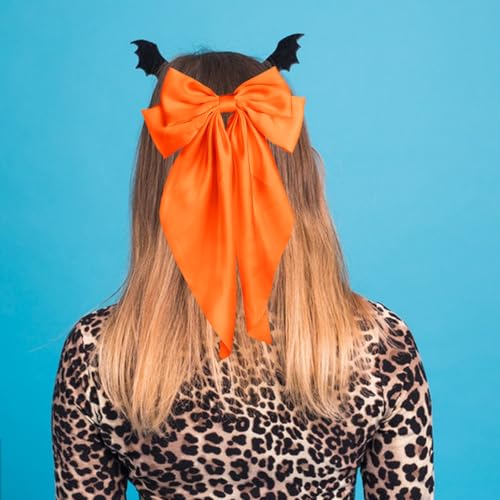 Pufandor Hair Bow Silky Satin Hair Ribbons for Women, Orange Bows for Girls Hair Bowknot Barrettes Long Tails with Clips Big Hair Bows Hair Accessories (Orange 1pc)