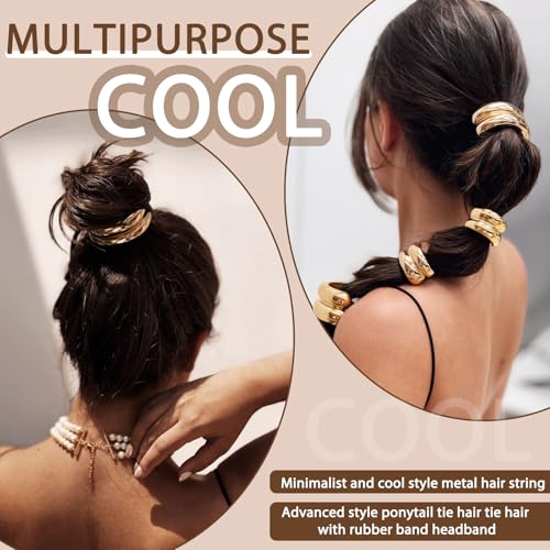 YONOY 6Pcs Gold Hair Ties,Metal Hair Ties for Thick Hair,Damage Ponytail Holders,6 Styles Hair Accessories for Women
