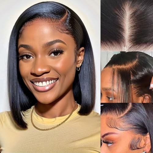 Holiden 200% Density 10 Inch Short Bob Wig Human Hair 13x4 HD Lace Front Wigs Straight Bob Lace Front Wigs Glueless (13x4 Black Bob Wig, 10 Inch)