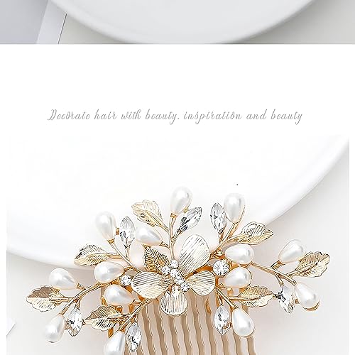 Bridal Hair Comb, The Latest Style Bridal Hair Accessories Is A Wedding Necessities, Pearl Hair Accessories for The Bride and Her Bridesmaids (Gold)