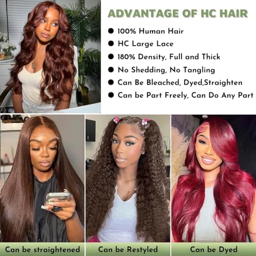 HC 20inch Chocolate Brown Lace Front Wig 13x6 HD Body Wave Human Hair Brown Human Hair Wig 200% Density Pre Plucked Glueless Brown Wig human hair for Women£¨20inch£©