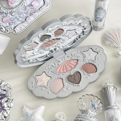 Flower Knows Shell's Jewel 6-Color Makeup Palette,Nude Pink Eyeshadow with 4 Matte + 2 Shimmer Shades,Blendable Smooth Cute Eye Makeup,0.23 Oz(01 Moonlight Pearl)