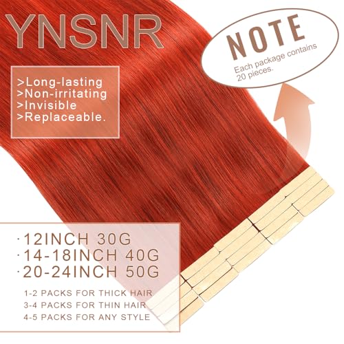 Tape in Hair Extensions Human Hair Copper Red Hair Extensions 18 Inch 20pcs Remy Straight Human Hair Tape in Extensions Skin Weft Tape Extensions Human Hair
