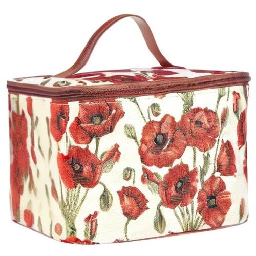 Signare Tapestry Toiletry Bag Makeup Organizer bag for Women with Poppy Flower Design (TOIL-POP)