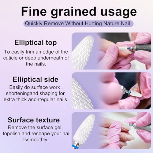 Fantexy 3/32" Ceramic Nail Drill Bit - Remove Acrylic Hard Gels Quickly and Safely,White Ceramic Cone File Bit for Nail Art,Manicure,Pedicure,Gel,Cuticle Clean(Medium - M)