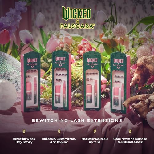 WICKED X FALSCARA False Eyelashes, Lash Extension Kit, ¡®Normal is Overrated¡¯, 10 Lash Clusters, 8mm-10mm, Medium Volume, Yellow & Purple Glitter, Mini Bond, Green & Pink Mini Applicator