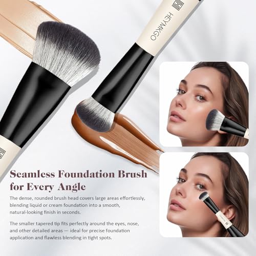 HEYMKGO Makeup Brushes Set, 4Pcs Professional Dual-ended Foundation Contour Power Face Eyeshadow Brush set for Liquid,Cream, Powder for Blending Contouring Makeup Tools- Great for Travel Use, Black