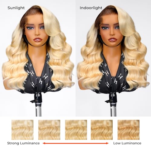 Wiggins Ombre 4/613 Blonde Layered Wig Human Hair Body Wave 6x8 Pre Cut Layered Human Hair Wig Side Part Glueless Wigs Pre Plucked Wigs For Black Women Beginner Friendly 16 Inch