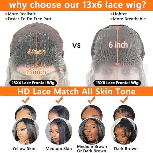 13x6 Straight Lace Front Wigs Human Hair 30 Inch 180 Density Pre Plucked with Baby Hair HD Transparent Lace Frontal Wigs Glueless for Women Nature Black Color
