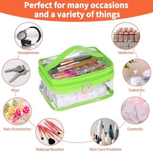 HAOGUAGUA Double Layer Clear Cosmetic Bag Makeup Bag, Waterproof Travel Toiletry Bag, Transparent PVC Pouch Organizer (Green)