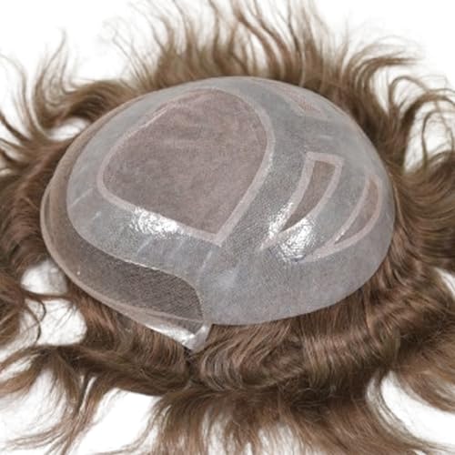 Durable Hair System for Men French Lace Front Fine Mono and Skin PU Around Mens Toupee Human Hair Pieces Natural Hairline Hair Replacement for Men 8x10INCH 1B Black with 50% White hair