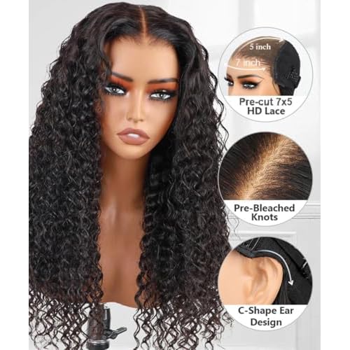 26 Inch Wear and Go Glueless Wigs Human Hair Pre Plucked Pre Cut Deep Wave 7x5 HD Lace Front Wigs Human Hair for Women 200% Density Lace Closure Wig Wet and Wavy No Glue Ready to Wear