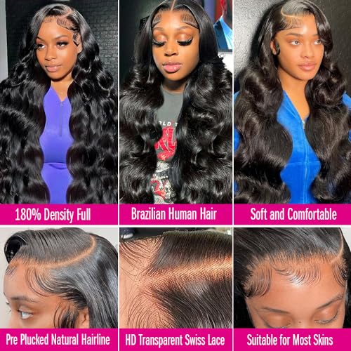 Body Wave Frontal Wigs Human Hair for Women 13x4 HD Lace Front Wigs Human Hair Pre Plucked Body Wave Glueless Human Hair Wigs 180% Density 32 Inch
