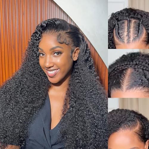 Afro Kinkycurly Wig Human Hair Kinky Curly13x6 Lace Front Wig 100% Real Human Hair Wigs 200 Density 24 Inch True Length and Density Can be Bleachec Preplucked Hairline Natural Black Color