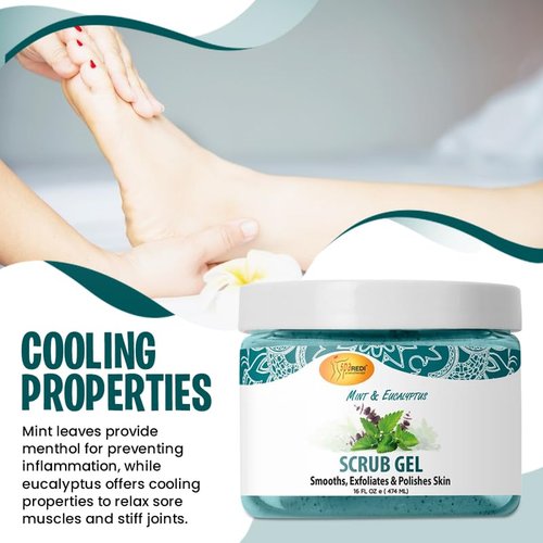 SPA REDI – Exfoliating Scrub Pumice Gel, Mint and Eucalyptus, 16 oz - Manicure, Pedicure and Body Exfoliator Infused with Hyaluronic Acid, Amino Acids, Panthenol and Comfrey Extract