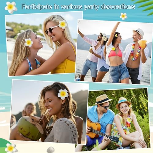Geosar 100 Pcs Plumeria Hair Clip Hawaiian Foam Flower Hair Clips for Women Luau Beach Hawaii Tropical Bridal Wedding Party Decorations Accessories Vacation Supplies(2.4 Inch)