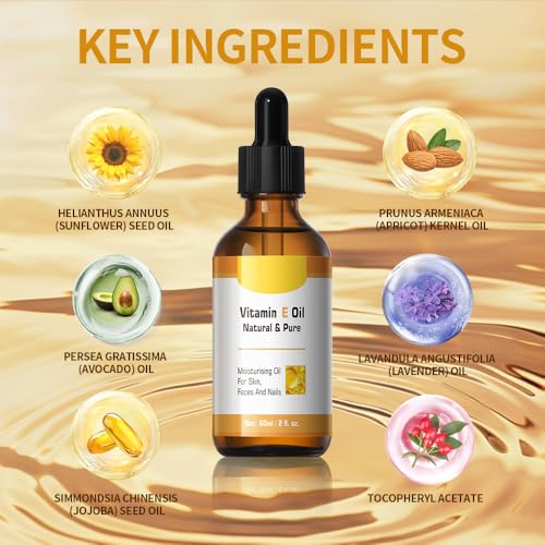 Organic Vitamin E Oil, Natural & Pure Moisturising Oil for Skin, Face, Nail, Hair, Improves Skin Texture and Elasticity, Reduce Dullness, Aging (1)