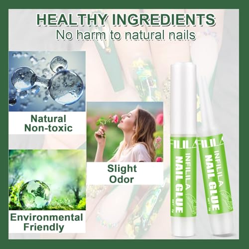 NXJ INFILILA Nail Glue for Press on Nails, Super Strong Nail Tips Glue for Acrylic Broken Fake Nails, Long Lasting Professional Fast Drying Tech Supplies Adhesive 12PCS 0.07OZ/PCS