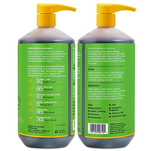 Alaffia Body Wash, Everyday Coconut, 2-Pack ? Moisturizing Soap with Nourishing Coffee Berry Extract & Coconut Water, Vegan & Cruelty-Free, 32 Oz Ea