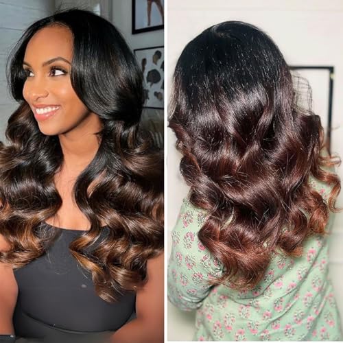 T1B/2/30 Chestnut Brown Ombre Human Hair Bundles Body Wave 100% Real Virgin Human Hair Bundles 20 22 24 Inch Dark Roots Bundle 3 Tone Ombre Medium Auburn Colored Sew in Quick Weaves