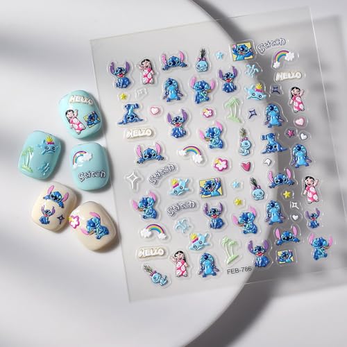 5D Embossed Cartoon Nail Stickers - 1Pcs Cute Nail Stickers for Nails Art Cartoon Reliefs Self Adhesive Supplies Nails Decals Cute DIY Designs Sticker for Women and Girls