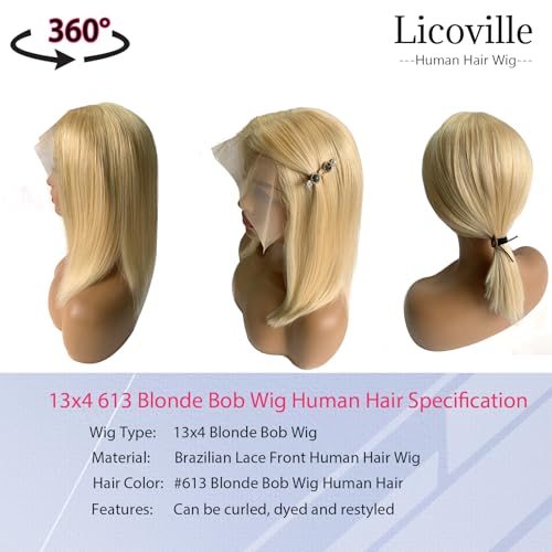 Licoville 8 Inch 613 Blonde Bob Wig Human Hair 13x4 Lace Front Wigs for Black Women Pre Plucked 180% Density HD Bob Wig