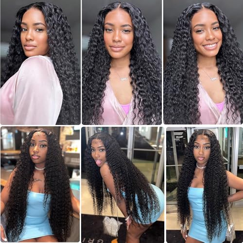 30 Inch Deep Wave Lace Front Wigs Human Hair 13x4 Curly HD Transparent Lace Frontal Hair Pre Plucked with Baby Hair 200% Density Glueless Wet and Wavy Human Hair Wigs