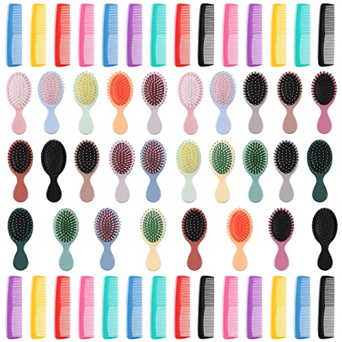 56 Pcs Mini Wet Hair Brush Hair Combs Set 28 Small Pocket Travel Detangler Brush 28 Colorful Combs Toddler Mini Detangling Brushes Soft Bristles for Women Baby Girls Kids(Classic Color)