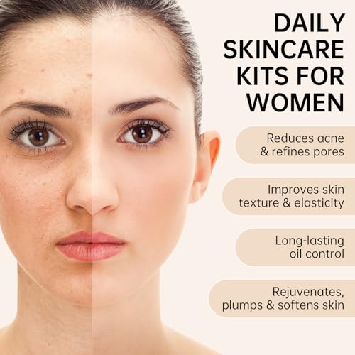 Collagen Skin Care Set, Anti Aging Skincare Set for Wrinkles & Fine Lines, Shrink Pores, Hydrate & Firm Skin, 7 Pcs Skincare Kits for Women with Cleanser, Toner, Serum, Cream, Eye Cream, 2 Pcs Masks.