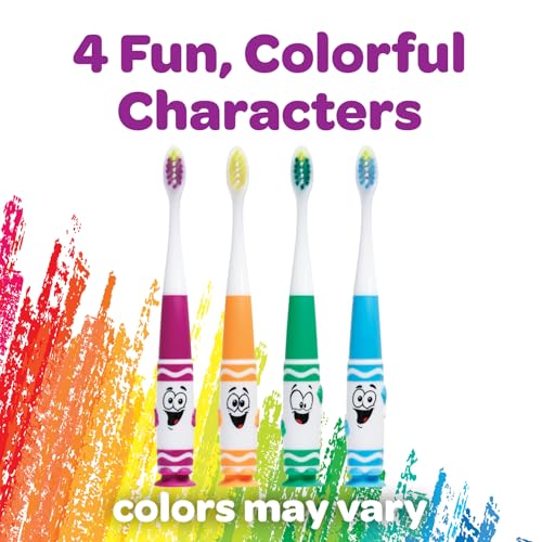 GUM Crayola Pip-Squeaks Kids' Manual Toothbrush, Extra Soft Bristle Toddler Toothbrush for Ages 3+, Suction Cup Base, 1 Count (Pack of 4)