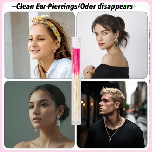 Ear Hole Cleaner 300PCS Ear Piercing Cleaner Floss,5 Colors Earring Hole Cleaner for Girls Women Men,Disposable Piercing Cleaner Floss Ear Piercing Care Cleaning Tool (A-5colors)