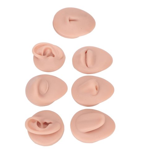 Ear Piercing Kit， Nose Tongue Model, 3D Flexible Simulation Ear Model Body Piercing Practice Model Silicone Nose Safety Pierce Tool for Novice (Medium Skin Color)