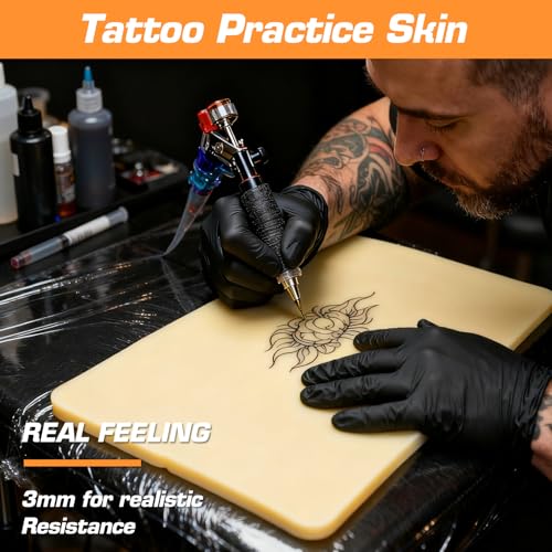 10Pcs Tattoo Practice Skins, 3mm Thick Fake Skin 6"x8" - Realistic Reusable Silicone Sheet for Beginners & Professional Artists Tattoo Skin with Storage Box