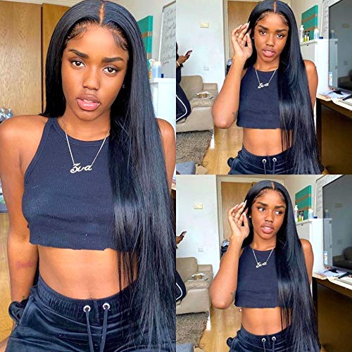 Straight Lace Front Wigs Human Hair 13x4 HD Transparent Lace Frontal Human Hair Wigs for Black Women Brazilian Glueless Wigs Virgin Hair Lace Frontal Wig 180% Density Pre Plucked (32 Inch)