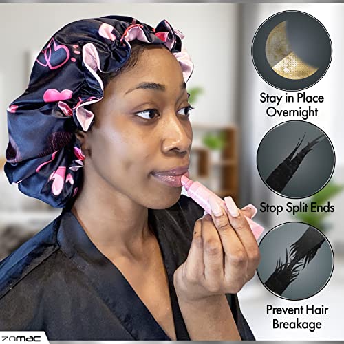 Satin Bonnet with 14 in 1 Miracle Worker Hair Moisturizer, Shampoo, and Conditioner Gift Set. Includes Gift Bag. Pamper Yourself or a Friend (Hearts)