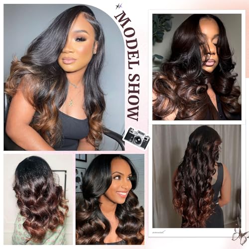 T1B/2/30 Chestnut Brown Ombre Human Hair Bundles Body Wave 100% Real Virgin Human Hair Bundles 20 22 24 Inch Dark Roots Bundle 3 Tone Ombre Medium Auburn Colored Sew in Quick Weaves