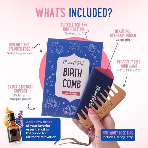 Mama Natural Strong Birth Comb - Labor Comb With Wide Teeth (1 Piece) - Wood Comb For Pregnancy Contractions - Birth Comb for Labor Pain & Pregnancy Gifts - Labor And Delivery Essentials Hand Comb
