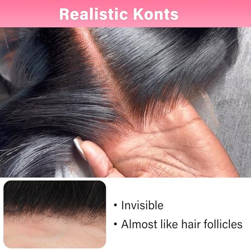 WOWANGEL 13x6 0.095mm Ultra-Thin Skinlike Real HD Lace Frontal & Closure,Body Wave Natural Hairstyles,Pre-Plucked Invisible Hairline,Unprocessed Virgin Human Hair,Invisible Knots HD Lace,16inch